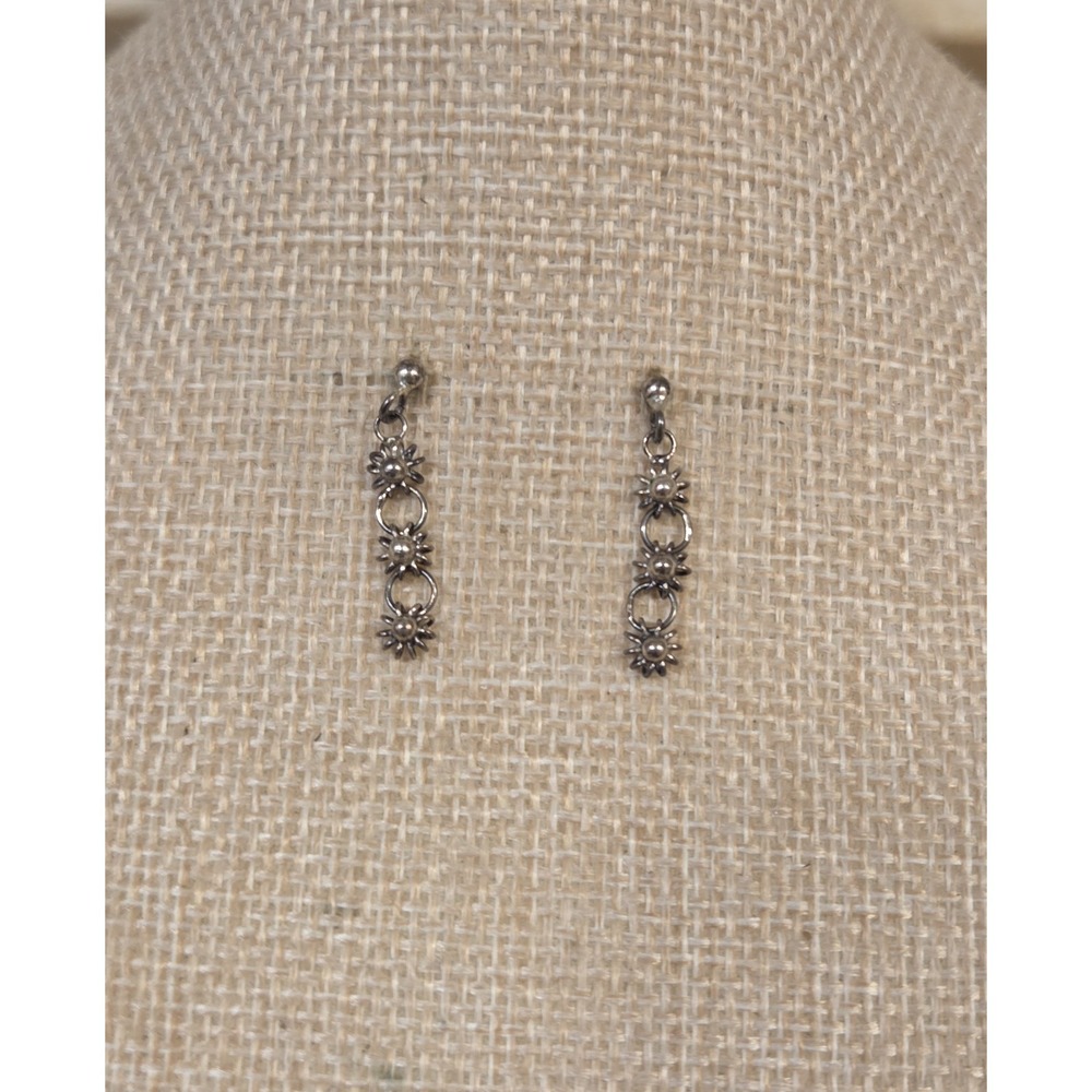Unique Vintage Sterling Silver Cascading Floral Dangle Earrings